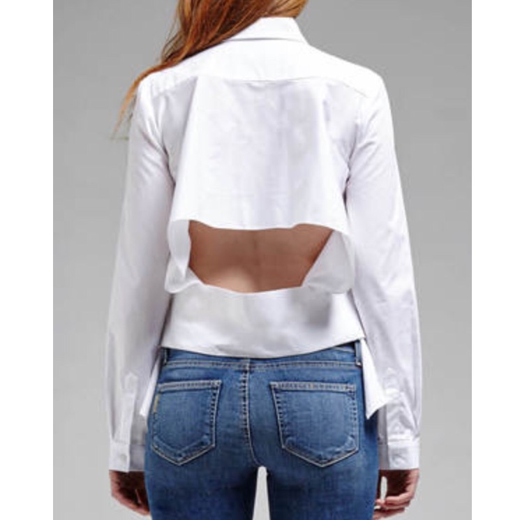 N/Nicholas Nwot Baby Blue Hidden Button Open Back Structured 100% Cotton Shirt